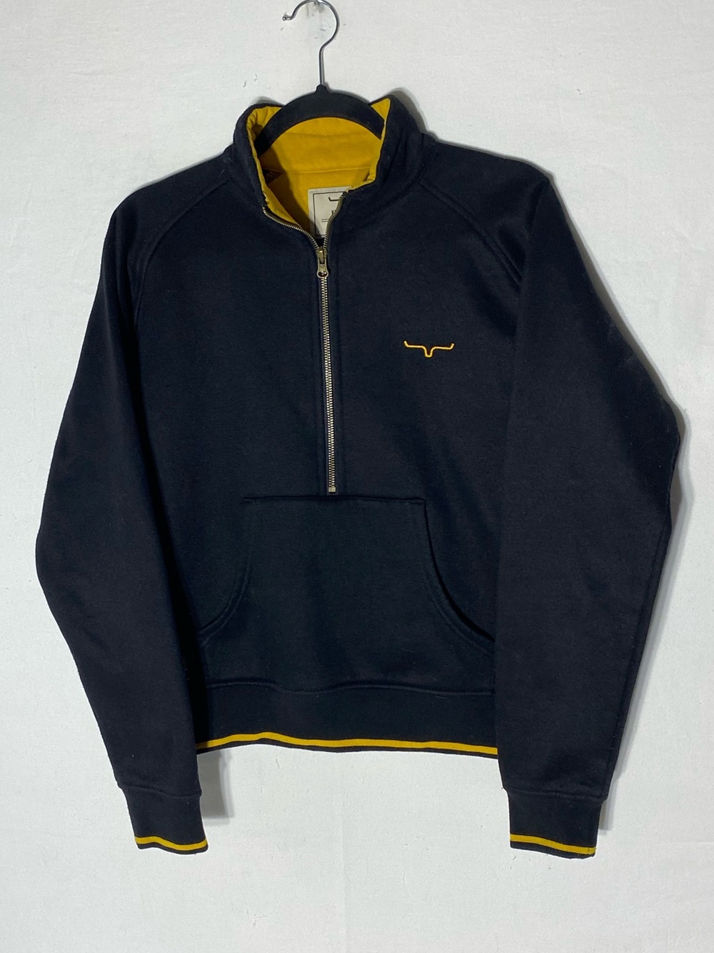 Kimes Ranch Black Yellow Trim Quarter Zip Pullover Sweatshirt Size M